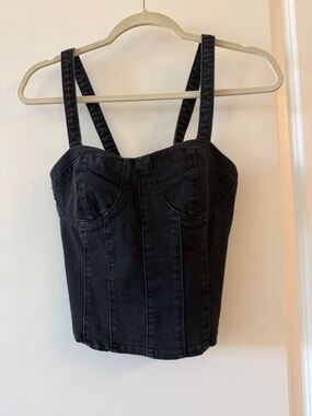 Oat New York Black Denim Bustier Top